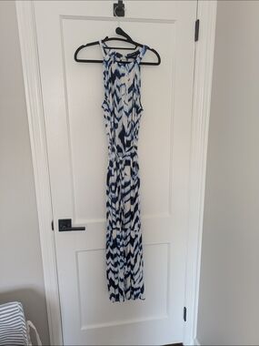 Maggy London Blue and White Print Maxi Dress